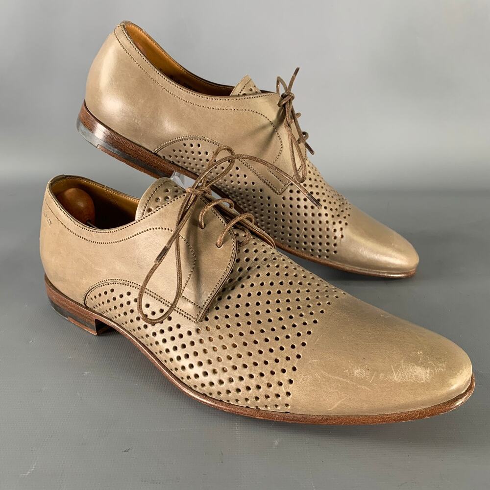 BALLY Size 9 Beige Perforated Leather Cap Toe Lace Up Shoes